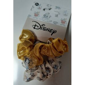 Disney scrunchie - Snow white and the seven dwarfs - sneeuwwitje - 2x froezel - goud wit met hartje - 7 dwergen - scrunchy