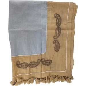 Altea, Geborduurde katoenen sjaal met kwastjes Beige, Dames, Maat:ONE Size