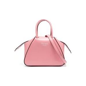 Prada, Supernova Geborsteld Leren Tote Tas Roze, Dames, Maat:ONE Size