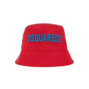 Dsquared2 Rode Vissershoed met Turquoise Logo , Red , unisex , Maat: L