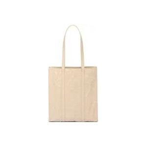 Prada, Antieke Beige Tote Tas met Emaille Driehoek Logo Beige, Dames, Maat:ONE Size