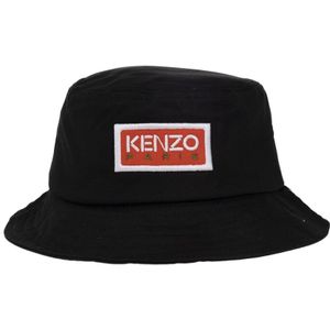 Kenzo, Zwarte bucket hoed met logo Zwart, Heren, Maat:S