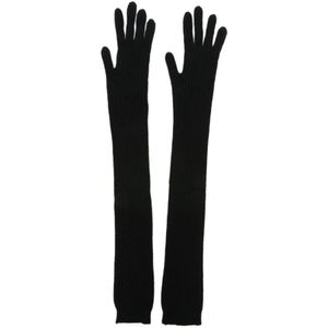 Alberta Ferretti, Zwarte extra lange handschoenen van kasjmier en wol met geribbelde afwerking Zwart, Dames, Maat:ONE Size