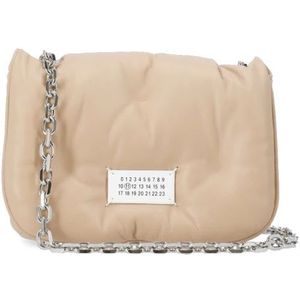 Maison Margiela, Quilted leren tas met metalen schouderband Beige, Dames, Maat:ONE Size