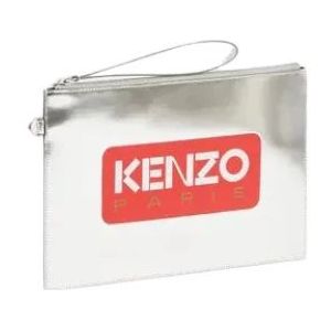 Kenzo, Accessoires, unisex, Grijs, ONE Size, Katoen, Metallic Leren Clutch met Iconisch Logo