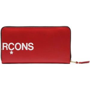 Comme des Garçons, Rode Leren Portemonnee met Logo Print Rood, Heren, Maat:ONE Size