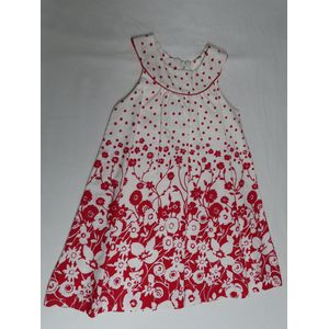 Jurk - Kleedje - Overgooier - Wit / rood - Bloemen - 4 jaar 104