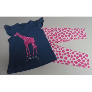 Ensemble - Meisje - Tshirt + legging - Blauw , wit , roze - Giraf - 1 jaar 80