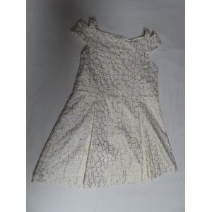 Jurk - Feestkleedje - Ecru met gouden bollen - Gevoerd - 3 jaar 98
