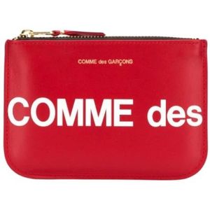 Comme des Garçons, Rode Leren Rits Portemonnee met Logo Rood, Heren, Maat:ONE Size
