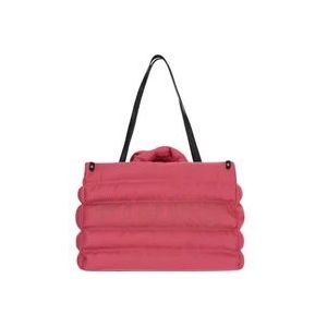 Pinko Gewatteerde nylon tote tas met logo detail , Pink , Dames , Maat: ONE Size