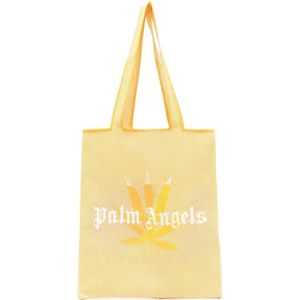 Palm Angels, Tassen, Heren, Geel, ONE Size, Polyester, Gele Logo Print Tote Tas