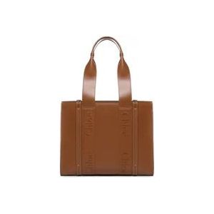 Chloé Bruine Leren Tote Tas met Logo , Brown , Dames , Maat: ONE Size