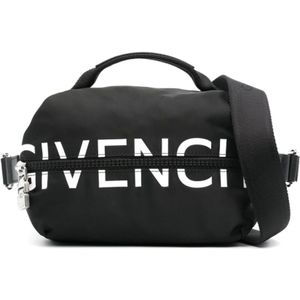 Givenchy, Tassen, Heren, Zwart, ONE Size, Nylon, Zwarte nylon schoudertas met gladde leren details