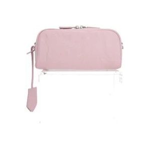 Prada, Roze Antieke Leren Schoudertas met Zilveren Hardware en Logo Detail Roze, Dames, Maat:ONE Size