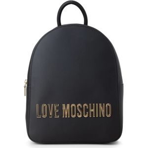 Love Moschino, Tassen, Dames, Zwart, ONE Size, Leer, Zwarte rugzak van imitatieleer met metalen logo