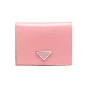 Prada, Stijlvolle leren portemonnee met gepolijste afwerking en emaille logo Roze, Dames, Maat:ONE Size