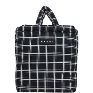 Marni, Tassen, Heren, Zwart, ONE Size, Nylon, Zwarte gewatteerde nylon tote tas met zilveren hardware