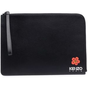 Kenzo, Logo-Print Leren Clutch Portemonnee Zwart, Heren, Maat:ONE Size