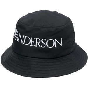 JW Anderson, Accessoires, Heren, Zwart, S, Polyester, Stijlvolle zwarte bucket hoed met logo