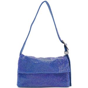 Benedetta Bruzziches, Blauwe Zijden Tas met Strass Steentjes en Kristallen Gesp Blauw, Dames, Maat:ONE Size