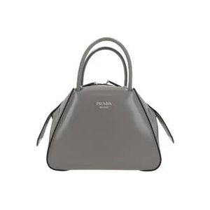 Prada Grijze geborstelde leren handtas met contrastafwerking , Gray , Dames , Maat: ONE Size