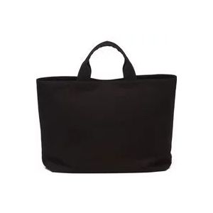 Prada Zwarte Drill Shopping Tas met Driehoekig Logo , Black , Heren , Maat: ONE Size