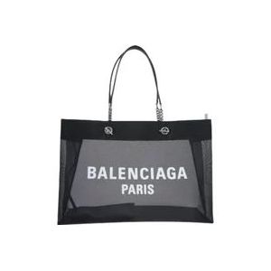 Balenciaga, Tassen, Dames, Zwart, ONE Size, Mesh Tote Tas met Logo Print