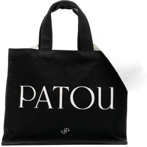 Patou, Tassen, Dames, Zwart, ONE Size, Katoen, Logo-Print Tote Bag