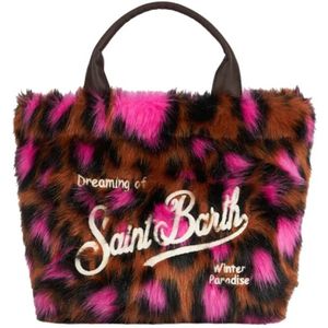 MC2 Saint Barth, Handtas van imitatiebont met geborduurd logo Roze, Dames, Maat:ONE Size