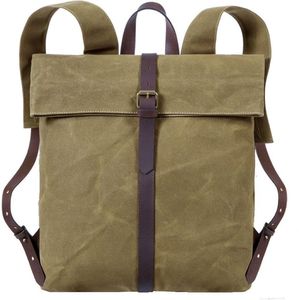 Saccoo Bergen - Waxed Canvas met Leder Rugzak - Khaki