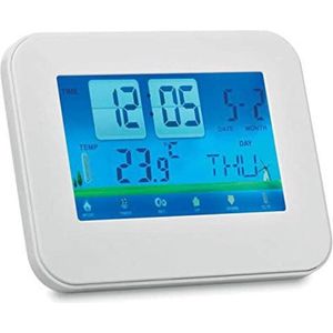 Weerstation Draadloos - Met Touchscreen (Tablet Style) - Achtergrondverlichting - Weergave van de Tijd - Kalender - Week - Binnentemperatuur - Alarm met wekkerfuncties - Aftelklok - Weersvoorspelling - WIT - LCD-Kleurenscherm