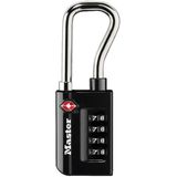 4x Hangslot Masterlock 4-cijfer combinatie TSA lange beugel zwart 35mm