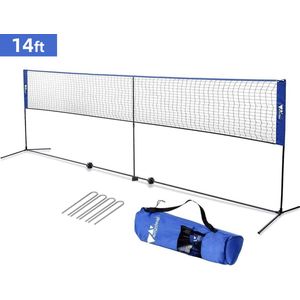 Amzdeal badmintonnet 14ft tennisnet, breed en in hoogte verstelbaar multifunctioneel net ""Blauw