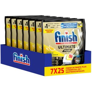 7x Finish Ultimate + All in 1 Vaatwastabletten Citroen 25 stuks