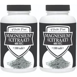 Health Food Magnesium Citraat 400mg 2x180 tabletten (= dagdosering per 2 tabletten)
