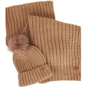 Barbour, Gebreide Pom Pom Beanie en Sjaal Set Bruin, Dames, Maat:ONE Size