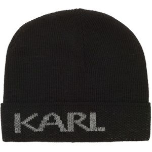 Karl Lagerfeld, Accessoires, Heren, Zwart, M, Wol, Zwarte Logo Inlay Beanie
