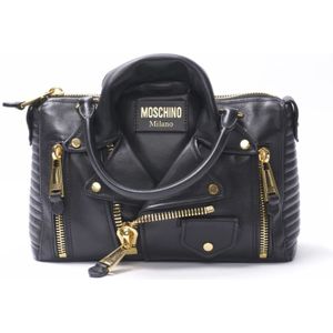 Moschino, Tassen, Dames, Zwart, ONE Size, Leer, Zwarte Biker Bauletto Leren Tas