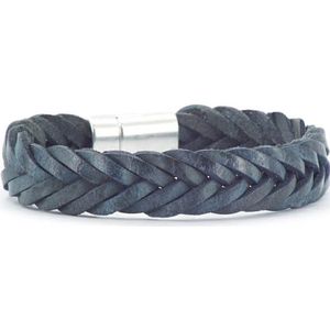 Qoss Heren Armband Gevlochten Leer Tom Blauw - Maat L