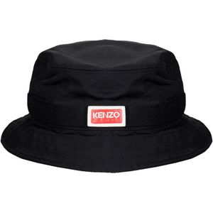 Kenzo, Accessoires, unisex, Zwart, S, Polyester, Stijlvolle Zwarte Logo Bucket Hat