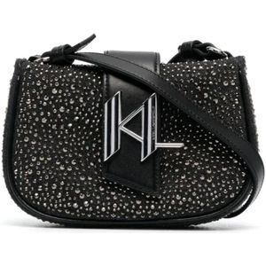 Karl Lagerfeld, Tassen, Dames, Grijs, ONE Size, Denim, Rhinestone Kleine Denim Tas