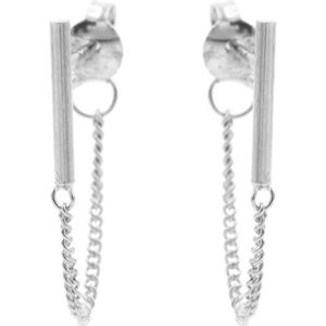 Karma - Oorbellen Chain Round Tubes - Zilver - 925 Sterling Zilver