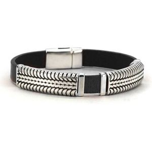 Qoss Heren Armband Leer met Zilveren Elementen Otis Zwart - Maat S