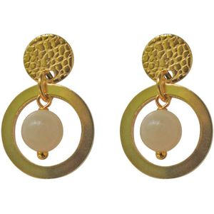 Flow Jewels Hang Oorbellen Fien Beige Steentje Goud