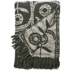 Madam Stoltz - Plaid - Donkergroen en Gebroken Wit - 175x125 cm - 100% Gerecycled Katoen