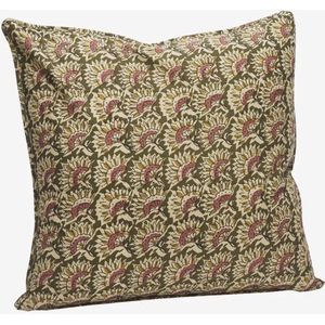 Madam Stoltz - Kussenhoes - Katoen - 50x50cm - Bloemachtige Print in Groen Geel en Roze