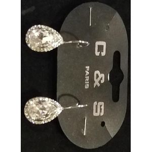 oorringen zilverkleurig - strass druppel
