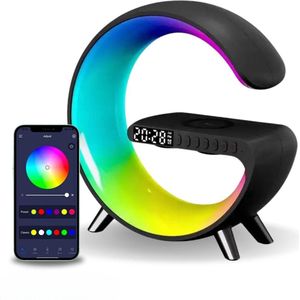 DiverseGoods Wake-Up Light - Met Draadloze Oplader - Digitale Wekker - Lichtwekker - Wekkerradio - LED Light - Bluetooth Speaker- Zwart mini