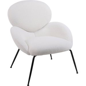 Merax Teddy Fluwelen Kapstoel - Witte Moderne Vrijetijdsstoel - Fauteuil met Metalen Poten en Zachte Gewatteerde Stof - Make-up Stoel en Leesstoel - Wit